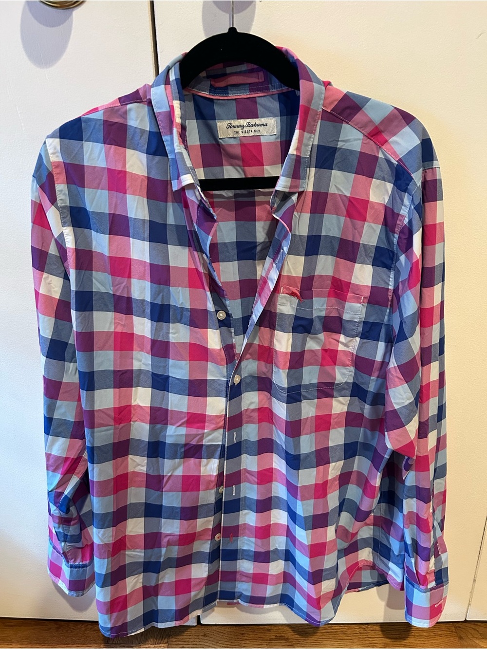 Tommy Bahama Pink, Blue & Purple Plaid Camp Shirt